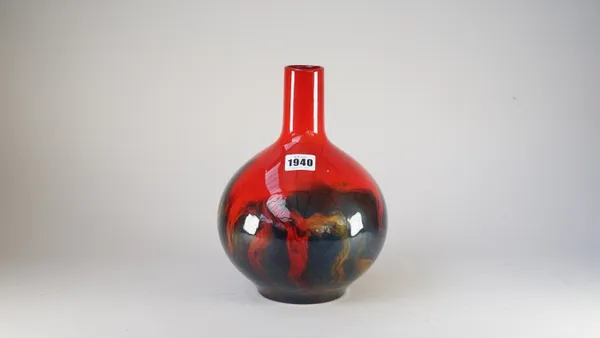 A Royal Doulton veined flambé bottle vase, shape 1618, black printed and impressed marks, 25cm. high.