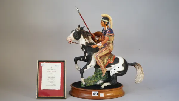 A Royal Doulton porcelain equestrian figure group 'Indian Brave' Ltd Edition 304/500, HN2376, 46.5cm high, with certificate.