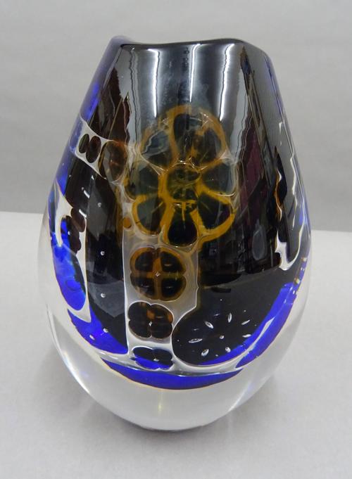 Edvin Ohstrom 'Ariel' glass vase for Orrefors, circa. 1972, depiciting bust of a girl and a dove, blue, silver and clear glass, signed 'ORREFORS ARIEL