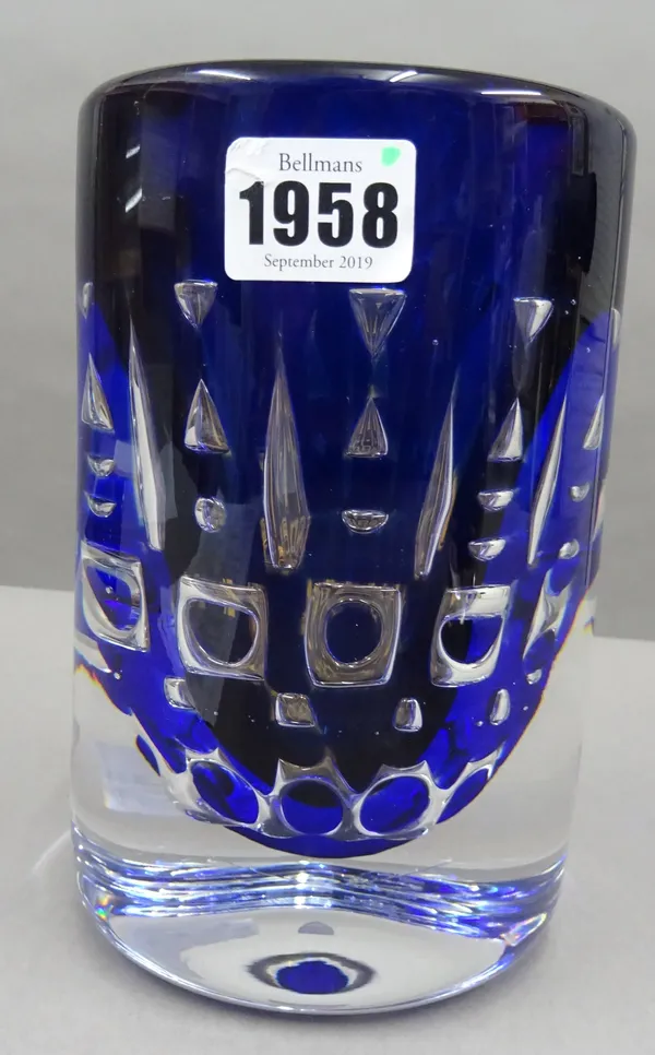 Ingeborg Lundin 'Ariel' glass vase for Orrefors, dated 1986, blue and clear glass, signed 'ORREFORS 900015 INGEBORG LUNDIN ARIEL 1986'. 17.5cm high. I