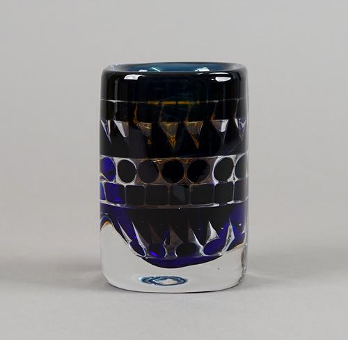 Ingeborg Lundin 'Ariel' glass vase for Orrefors, circa. 1973, blue and clear glass, signed 'ORREFORS No 179 E3 INGEBORG LUNDIN'. 16cm high. Illustrate