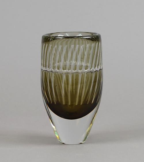 Ingeborg Lundin 'Ariel' glass vase for Orrefors, circa. 1964, green and clear glass of tapering form, signed 'ORREFORS ARIEL No 718N INGEBORG LUNDIN'.