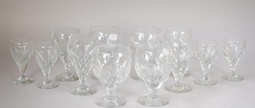 A Royal Brierley part suite of drinking glasses, 20th century, each with a slice cut bowl and facet stem, comprising; seven goblets (14.5cm. high), ei
