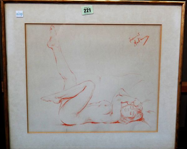 Franco Matania (1922-2006), Nude studies, three chalk drawings framed as two, all signed, the largest 30cm x 37cm.(2)