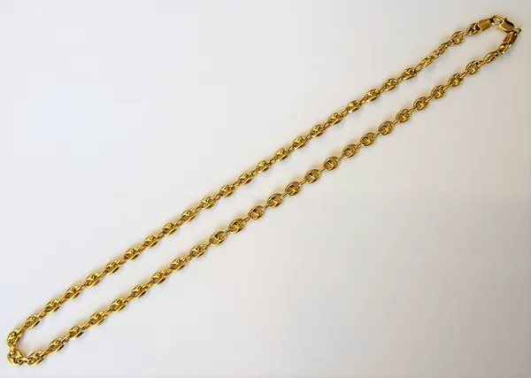 An 18ct gold anchor link neckchain, with a sprung hook shaped clasp, weight 12.3 gms.