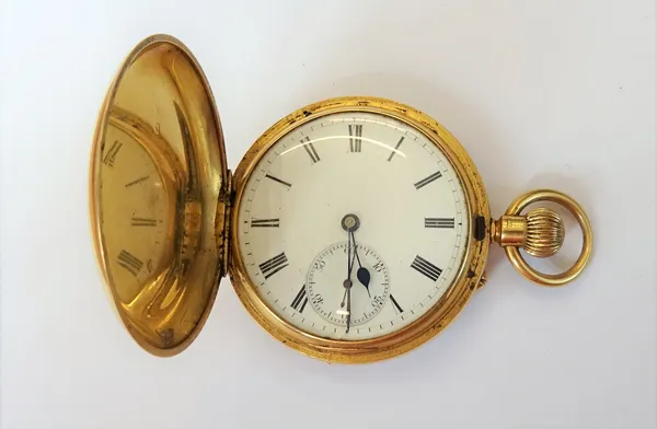 An 18ct gold cased, keyless wind, hunting cased gentleman's pocket watch, the gilt three quarter plate jewelled lever movement numbered 244862, 18ct g