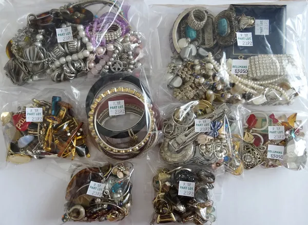 A large collection of mostly costume jewellery, including; three freshwater cultured pearl necklaces, further necklaces, imitation pearls, a colourles