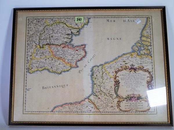 A Saxtons map of Shropshire, 58cm x 45cm, and a French map depicting Kent & Sussex, 58cm x 45cm, (2).