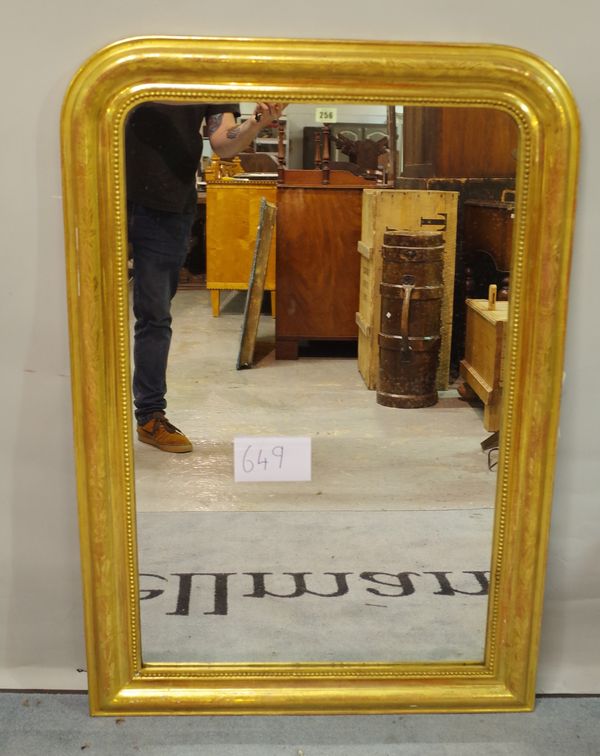 An early 20th century gilt framed rectangular wall mirror with split beading decoration, 80cm wide x 120cm high.