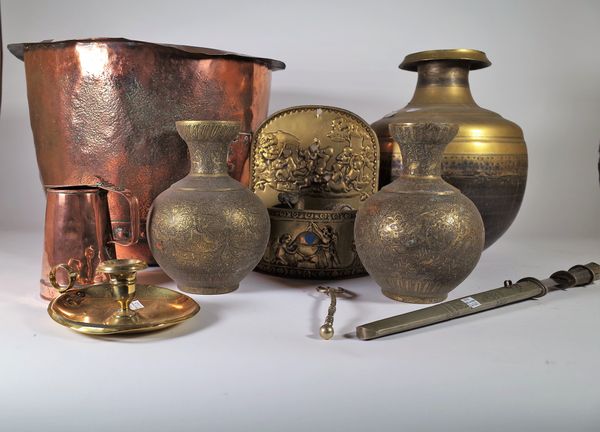 Copper and brass, including; 19th century and later lantern, copper copper and sundry, (qty).