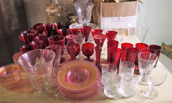 Ceramics and glass, including; Royal Crown Derby, Olde Avesbury pattern part service, cranberry glass and sundry, (qty). S5MProvenance; property from