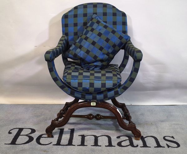 An 18th century style Continental walnut open armchair, 63cm wide x 98cm high.