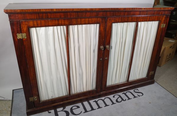 A 19th century mahogany glazed side cabinet on plinth base, 184cm wide x 114cm high.