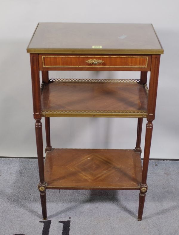 A 19th century French single drawer etagere stand, 46cm wide x 78cm high.