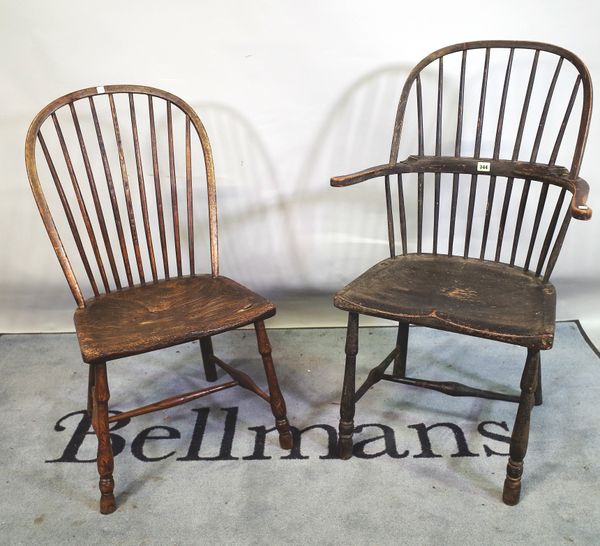 An 18th century ash and elm Windsor armchair, 58cm wide x 97cm high, and another single Windsor chair, (2).