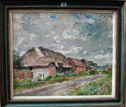 Margaret Fisher Prout (1875-1963), View of a farm, oil on board, 48cm x 58cm. DDS