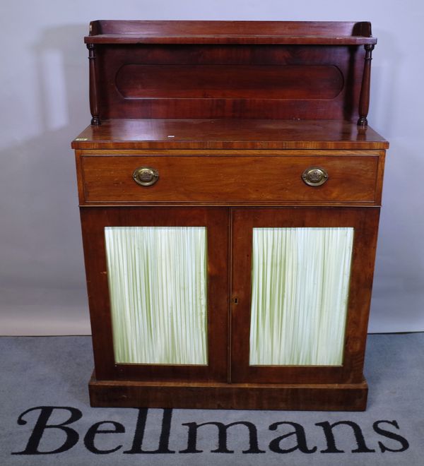 A Victorian mahogany chiffonier with single drawer over cupboard base, 92cm wide x 126cm high.