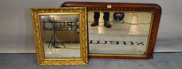 A Tunbridge banded overmantel mirror and a small gilt mirror, 47cm wide x 53cm high, (2).