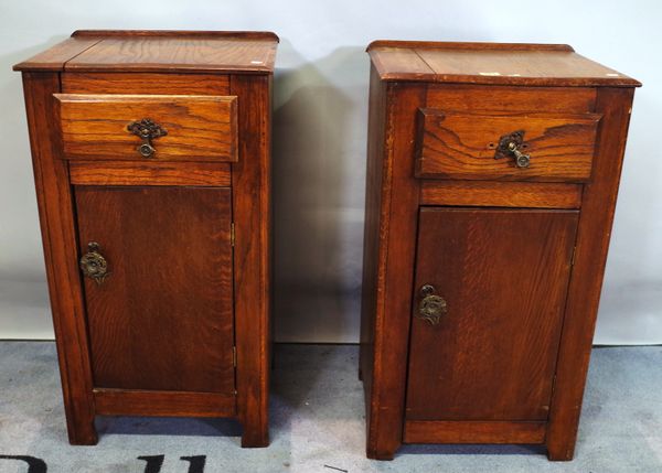 A pair of 20th century oak bedside cupboards, each with single drawer, 43cm wide x 78cm high (2).