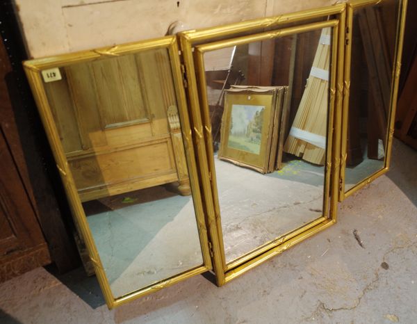 A late 19th century French gilt painted triptych dressing table mirror, 112cm wide x 78cm high.