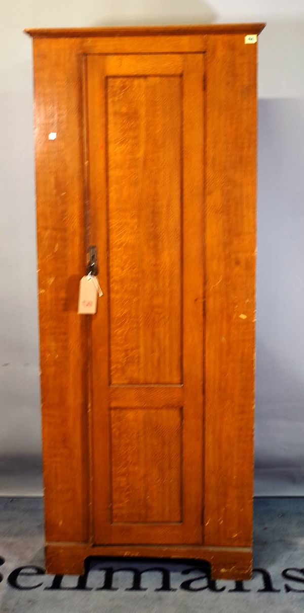 A 20th century pitch pine single door tall cupboard on bracket feet, 75cm wide x 185cm high.