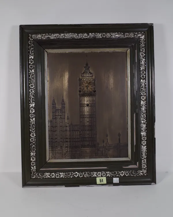 A late 19th century musical wall clock, the silvered plate engraved with 'Big Ben', enclosing a musical movement, paper label to rear for 'Prudential