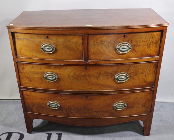 A 19th century mahogany bowfront chest with two short and two long drawers, 100cm wide x 92cm high.