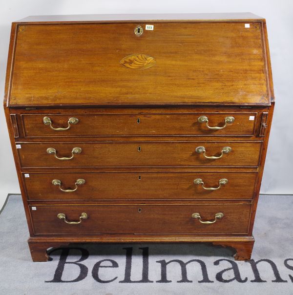 A 19th century mahogany bureau, 124cm wide.