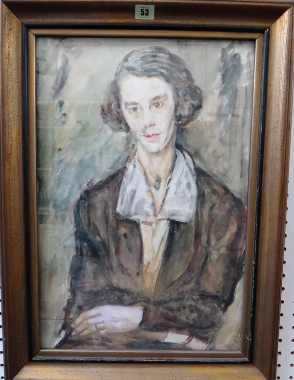 Emille Kaufmann (20th century), Portrait of Ellenor Margaret Chambers, watercolour, signed and dated 1939, inscribed on reverse, 56cm x 37cm.