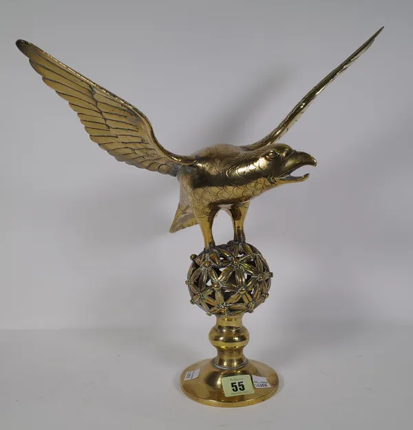 A late Victorian brass spread eagle pulpit finial, 35cm high to wing tip.