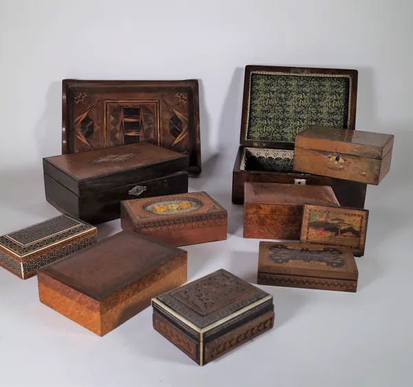 19th century and later jewellery boxes, tea caddies, glove boxes and sundry, (qty). S4B