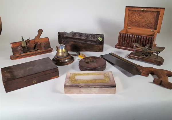 Collectables, including; postage scales, medical saws, drawing instruments and sundry, (qty). S4B