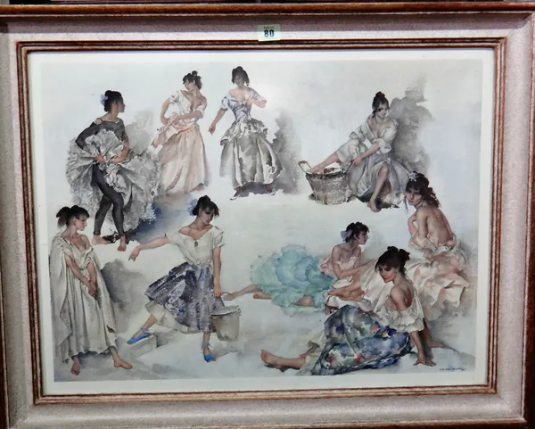 Sir William Russell Flint (1880-1969), Variations on a theme;  The Four Sisters, Chazelet, two colour prints, each approx 48cm x 64cm.(2)