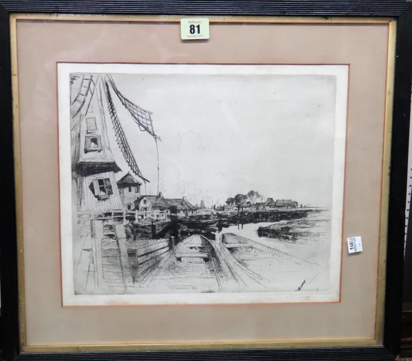 David Young Cameron (1865-1945), Dutch Canal scene, etching, signed, 25cm x 30cm.