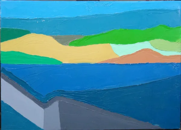 British School (contemporary), Abstract landscape, oil on canvas, unframed, 40cm x 56cm.