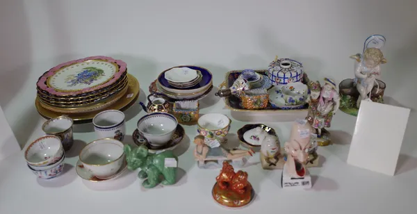 Continental, English and Asian ceramics, to include; Chinese export teabowls, Mintons fruit painted plates, a Volkstedt figure of a young woman, minia