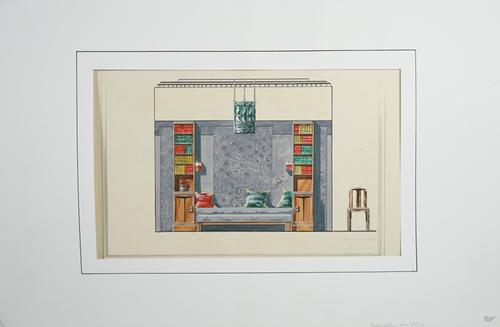 J. PROUET:  a group of eight Art Deco period designs for furniture and interiors. gouache, black ink, and watercolour, one heightened with silver, 14