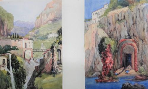 English School (19th century), An album of watercolours of Continental views, including views above Amalfi; Sorrento; Rome; Pont a Dieu; Cannes; Caste