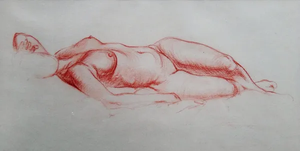 Alfred George Stevens (1817-1875), Reclining nude, red chalk, indistinctly signed, 17.5cm x 34.5cm.