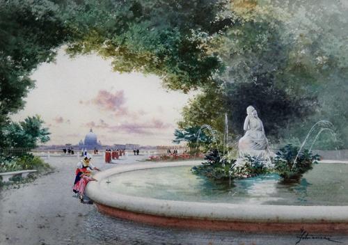 Italian School (late 19th/early 20th Century), On The Pincio, Rome, watercolour and gouache, indistinctly signed, 25cm x 35cm.