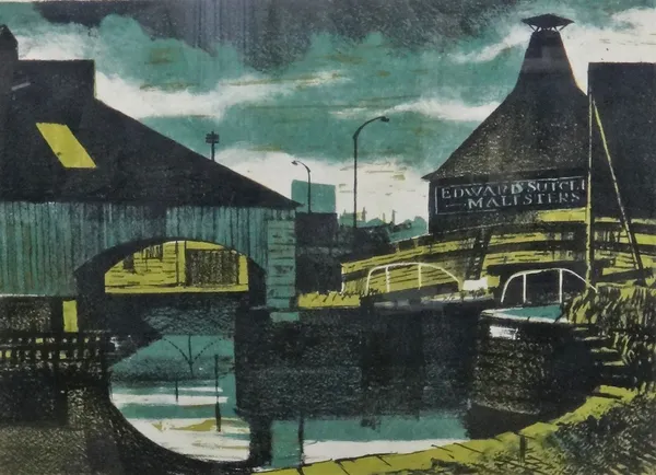 Oliver Pennel (British 20th century), Canal Basin, Wakefield, colour lithograph, signed, inscribed and numbered 2/4, 37cm x 49cm.
