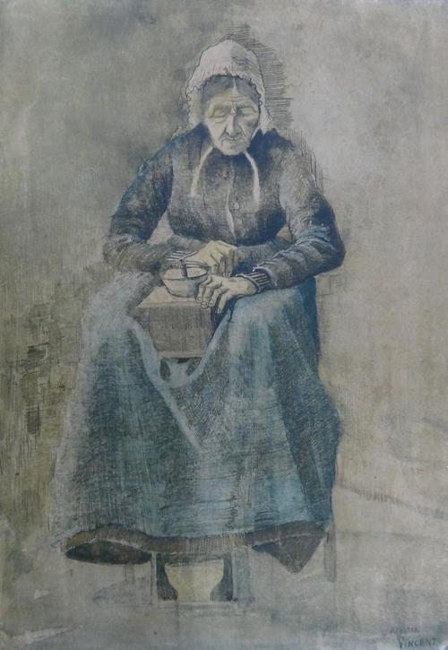 A group of four prints, including 'Woman grinding coffee after van Gogh, a colour lithograph after Marie Laurencin, a colour lithograph after Joan Mir