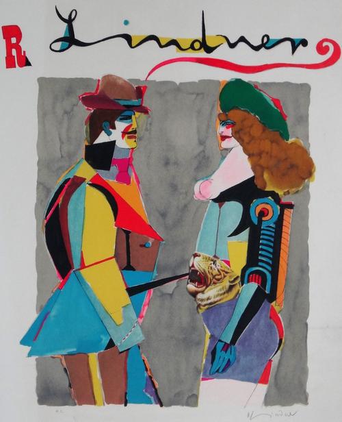 Richard Lindner (1900-1978), Untitled, colour lithograph, signed and inscribed H.C., 82cm x 60cm.; together with two further lithographic prints by ot