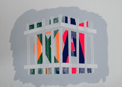 British School (20th century), Joy Prison, colour screenprint, indistinctly signed, dated August 1972, numbered 133/150, unframed, 56cm x 76cm.