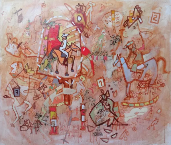 Nelson Rene Negron Vasquez (Chilian, contemporary), Untitled, oil and mixed media on canvas, signed and dated 1994, inscribed on reverse, 128cm x 152c