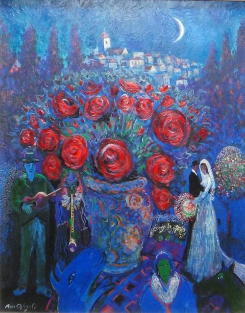 John Myatt (b.1945), after Marc Chagall, Wedding flowers, hand finished print, signed and numbered 33/75 on reverse, 85cm x 67cm. ARR