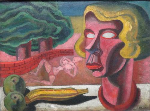 John Melville (British 1902-1986), Portrait bust in a landscape, oil on canvas, signed, with a portrait sketch verso, 37cm x 50cm. ARR