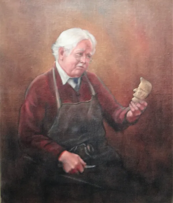 P. A. Bill (British, 20th century), The Puppet Maker, oil on canvas, signed, inscribed LONDON and dated '75, 59.5cm x 49.5cm. ARR