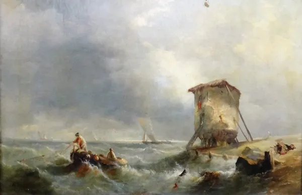 A. Hunt (British 19th Century), Hauling in the fishing nets, oil on canvas, signed and dated 1815, 29.5cm x 45cm.