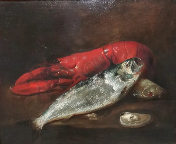 Attributed to Joseph Bail (1862-1921), Still life with fish, lobster and oyster, oil on canvas, 49cm x 60cm.